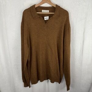 Mutual Weave Cotton Wool Blend V Neck Sweater Polo Size 2XL Brown NWT
